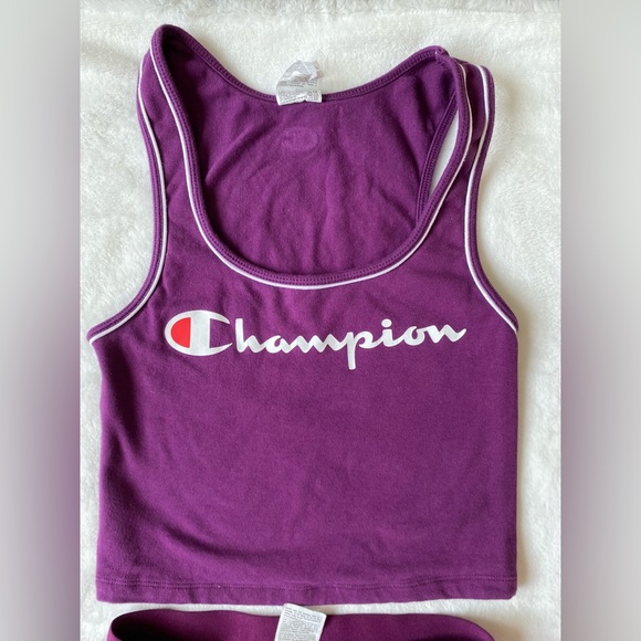 Women’s champion purple biker shorts & crop tank top set - Picture 4 of 16